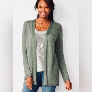 Talbots Petites Linen Cardigan, Sz. P, Green, 1 Snap Closure, Lightweight